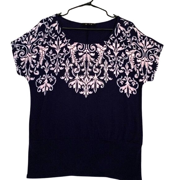 B.L.E.U. Tops - B.L.E.U. Elegant Navy Blue Embroidered Top – Size M